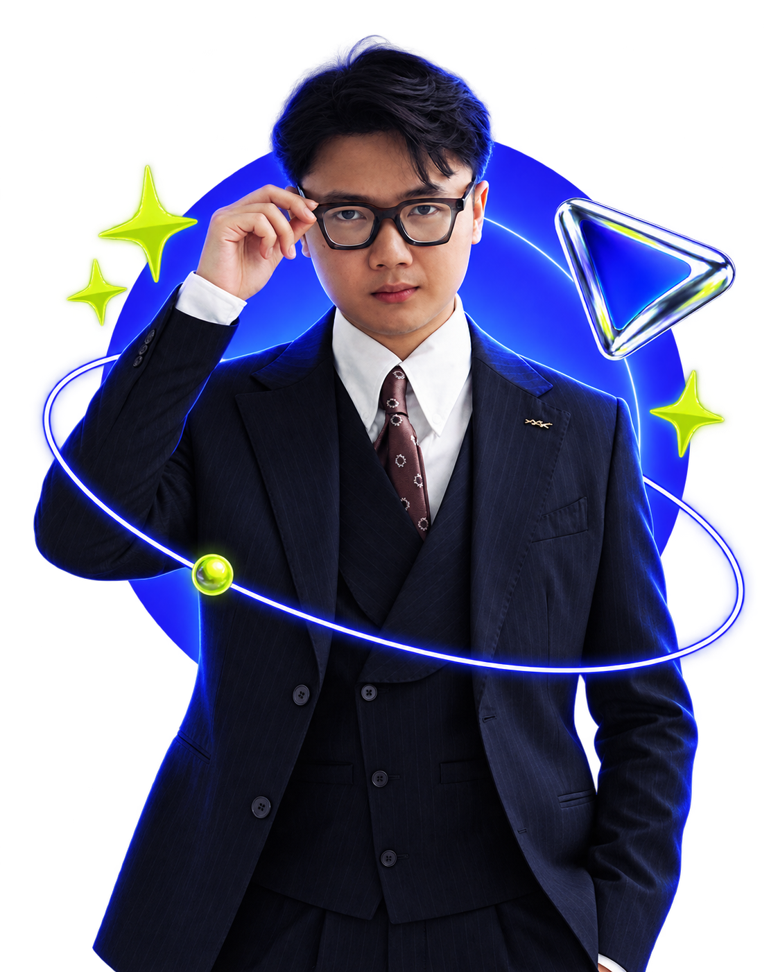 Giảng viên khóa học Video AI Editing Mastery, trong thiết kế xanh điện với các yếu tố dựng video